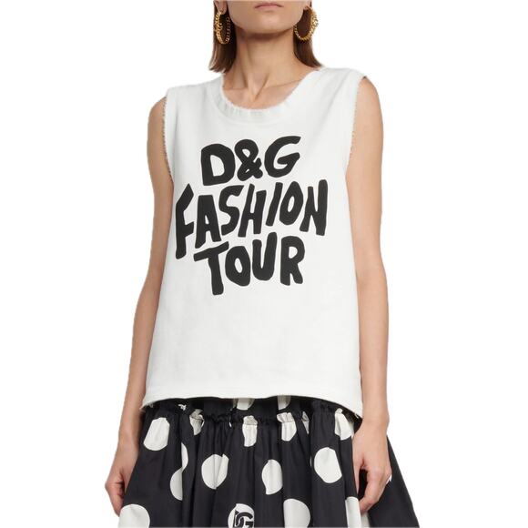 NWT Dolce & Gabbana White D&G Fashion Tour Sleeveless T-Shirt IT 44 L - Picture 1 of 8